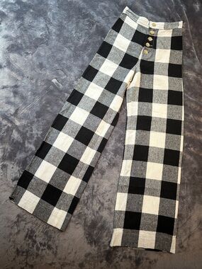 The Odells Black & White Gingham High Waisted Wide Leg Pants XS Cottagecore